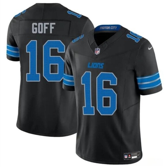 Mens Youths Kids Womens 16 Jared Goff Black Vapor Stitched Jersey